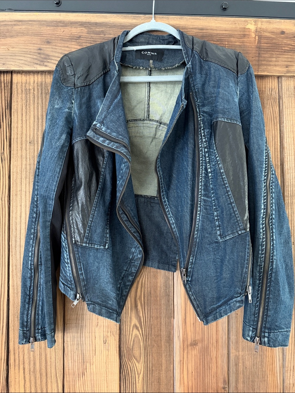Vici Blue Denim Jacket with Black Leather Trim